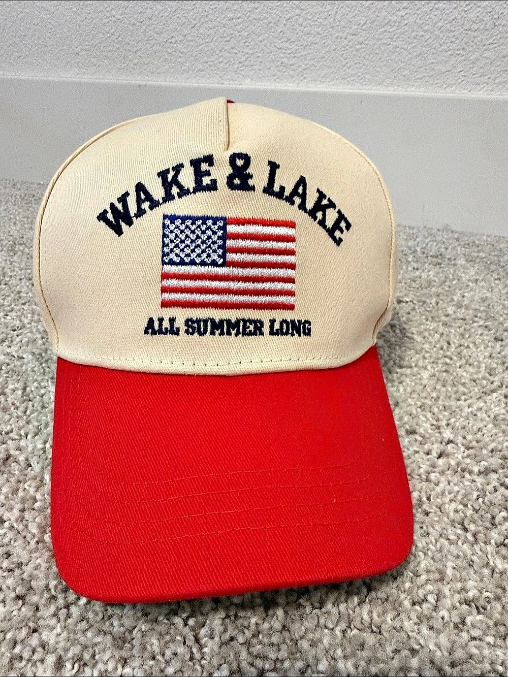 Wake & Lake All Summer Long American Flag Baseball Cap Red & Cream